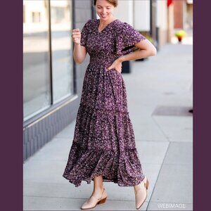 MIKAROSE Eden Maxi Dress XL Plum Floral